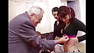 Youthfull ladies dance for grandpa before deep-throat his hard-on
